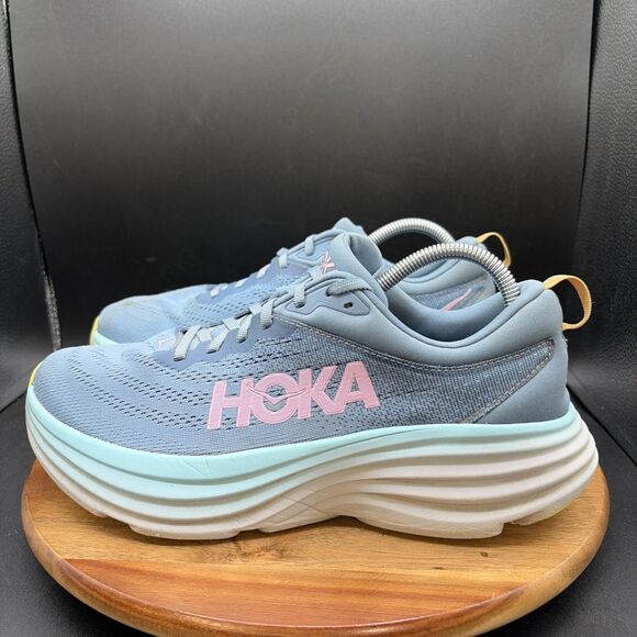 Hoka One One Bondi 8 Womens Size 10.5 Blue Pink Athletic Running Shoes Sneakers
